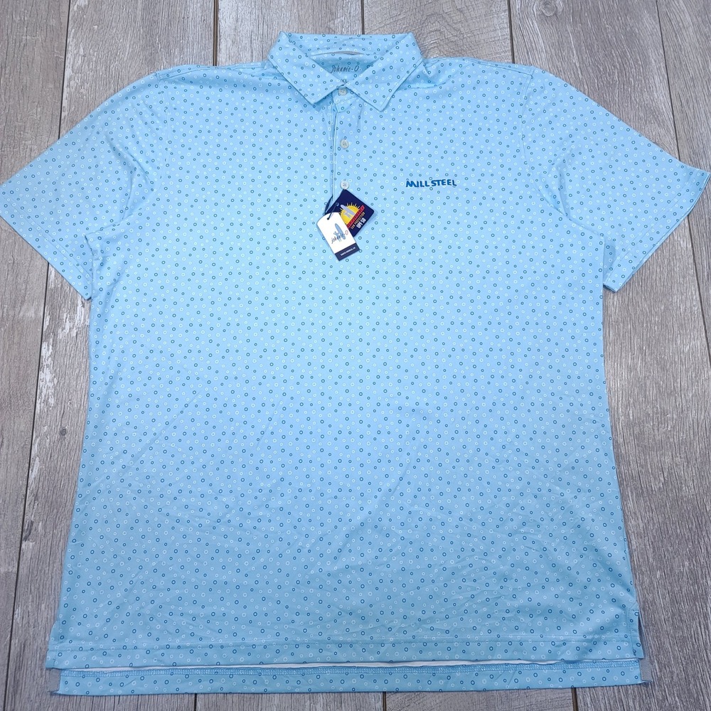 johnnie-O Polo Shirt Mens XL Gulf Blue Gage Geometric Performance Mill Steel